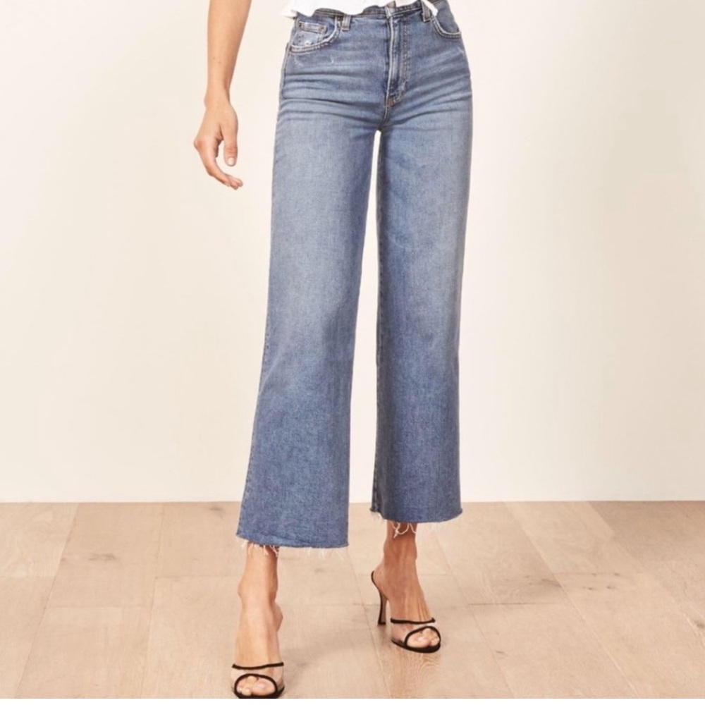 Reformation Womens Blue Catalina Stretch Flood Raw Hem Crop Jeans Pants Size 30